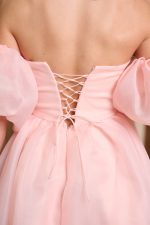 Φόρεμα mini με 3D λουλούδι και αποσπώμενα μανίκια σομόν - Image 7