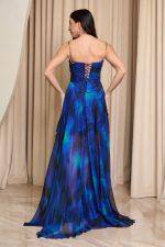 Φόρεμα maxi με βολάν και λεπτομέρεια αλυσίδα μπλε - Image 5