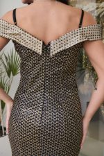 Φόρεμα maxi off shoulder με 3D λεπτομέρεια χρυσό - Image 7