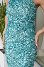 Φόρεμα maxi με παγιέτες και halter λαιμόκοψη μέντα - Image 5