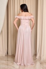 Φόρεμα maxi off shoulder με τρισδιάστατο γκλίτερ απαλό ροζ - Image 5