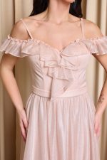 Φόρεμα maxi off shoulder με τρισδιάστατο γκλίτερ απαλό ροζ - Image 6