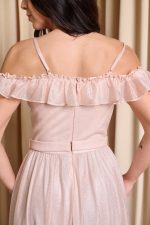 Φόρεμα maxi off shoulder με τρισδιάστατο γκλίτερ απαλό ροζ - Image 7