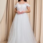 Φόρεμα maxi τούλινο με 3D λουλούδια άσπρο