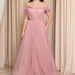 Φόρεμα maxi τούλινο με 3D λουλούδια dusty pink