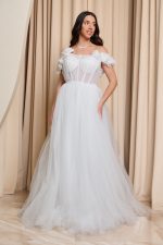 Φόρεμα maxi τούλινο με 3D λουλούδια άσπρο - Image 2