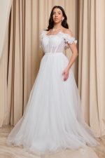 Φόρεμα maxi τούλινο με 3D λουλούδια άσπρο - Image 5