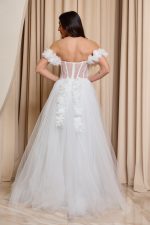 Φόρεμα maxi τούλινο με 3D λουλούδια άσπρο - Image 6