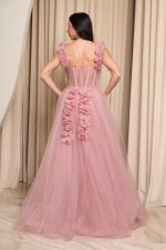 Φόρεμα maxi τούλινο με 3D λουλούδια dusty pink - Image 6