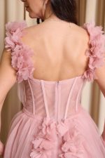 Φόρεμα maxi τούλινο με 3D λουλούδια dusty pink - Image 8