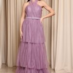 Φόρεμα maxi τούλινο με βολάν μωβ