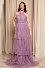 Φόρεμα maxi τούλινο με βολάν μωβ - Image 2