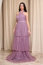 Φόρεμα maxi τούλινο με βολάν μωβ - Image 3