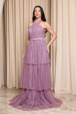 Φόρεμα maxi τούλινο με βολάν μωβ - Image 4