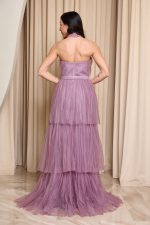 Φόρεμα maxi τούλινο με βολάν μωβ - Image 5