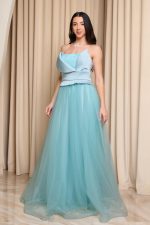 Φόρεμα maxi στράπλες με τούλι γαλάζιο - Image 4