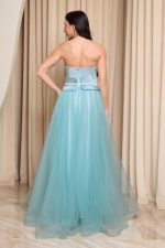 Φόρεμα maxi στράπλες με τούλι γαλάζιο - Image 5