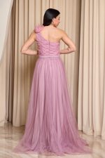 Φόρεμα maxi one shoulder με 3D λεπτομέρεια λιλά - Image 5