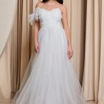 Φόρεμα maxi τούλινο one shoulder άσπρο