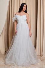 Φόρεμα maxi τούλινο one shoulder άσπρο