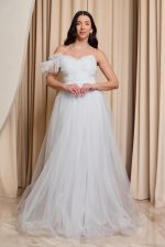 Φόρεμα maxi τούλινο one shoulder άσπρο - Image 3