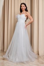 Φόρεμα maxi τούλινο one shoulder άσπρο - Image 4