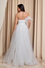 Φόρεμα maxi τούλινο one shoulder άσπρο - Image 5