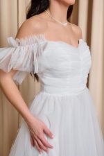 Φόρεμα maxi τούλινο one shoulder άσπρο - Image 7