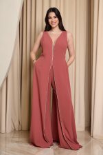 Ολόσωμη φόρμα με V ντεκολτέ και στρας σάπιο μήλο - Image 2