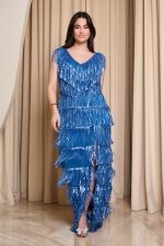 Φόρεμα maxi με κρόσσια indigo - Image 2