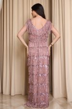 Φόρεμα maxi με κρόσσια dusty pink - Image 5