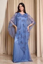 Φόρεμα maxi με τουνίκ dusty blue
