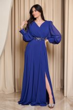 Φόρεμα maxi με κρουαζέ μπούστο μπλε ρουά