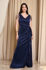 Φόρεμα maxi lurex με πιέτες και χάντρες midnight blue - Image 2