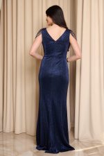 Φόρεμα maxi lurex με πιέτες και χάντρες midnight blue - Image 5