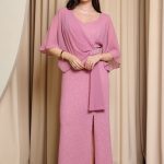Φόρεμα maxi lurex με λεπτομέρεια στρας dusty pink