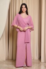 Φόρεμα maxi lurex με λεπτομέρεια στρας dusty pink