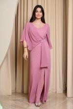 Φόρεμα maxi lurex με λεπτομέρεια στρας dusty pink - Image 2