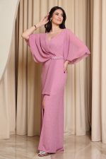 Φόρεμα maxi lurex με λεπτομέρεια στρας dusty pink - Image 3