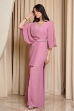 Φόρεμα maxi lurex με λεπτομέρεια στρας dusty pink - Image 4