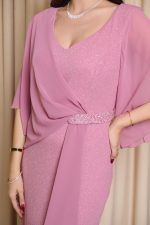 Φόρεμα maxi lurex με λεπτομέρεια στρας dusty pink - Image 6