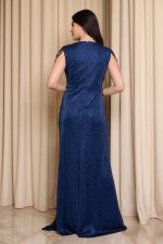 Φόρεμα maxi lurex με πιέτες και χάντρες στους ώμους navy blue - Image 4