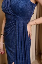 Φόρεμα maxi lurex με πιέτες και χάντρες στους ώμους navy blue - Image 6