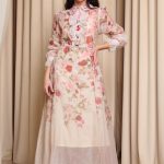 Φόρεμα maxi floral με λεπτομέρεια στρας μπεζ