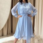 Φόρεμα midi σατινέ baby blue