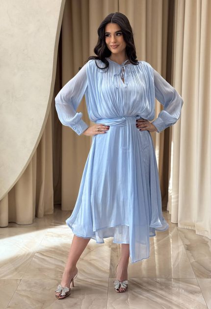 Φόρεμα midi σατινέ baby blue