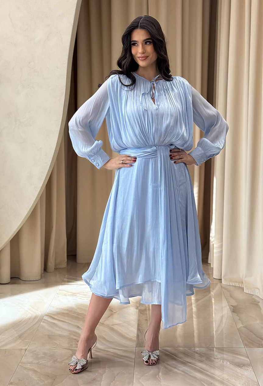Φόρεμα midi σατινέ baby blue