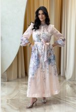 Φόρεμα maxi με floral print και στρας σομόν