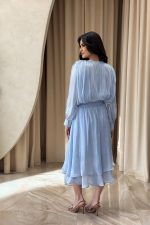 Φόρεμα midi σατινέ baby blue - Image 7