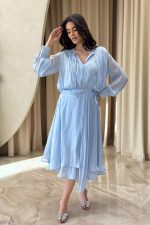 Φόρεμα midi σατινέ baby blue - Image 3